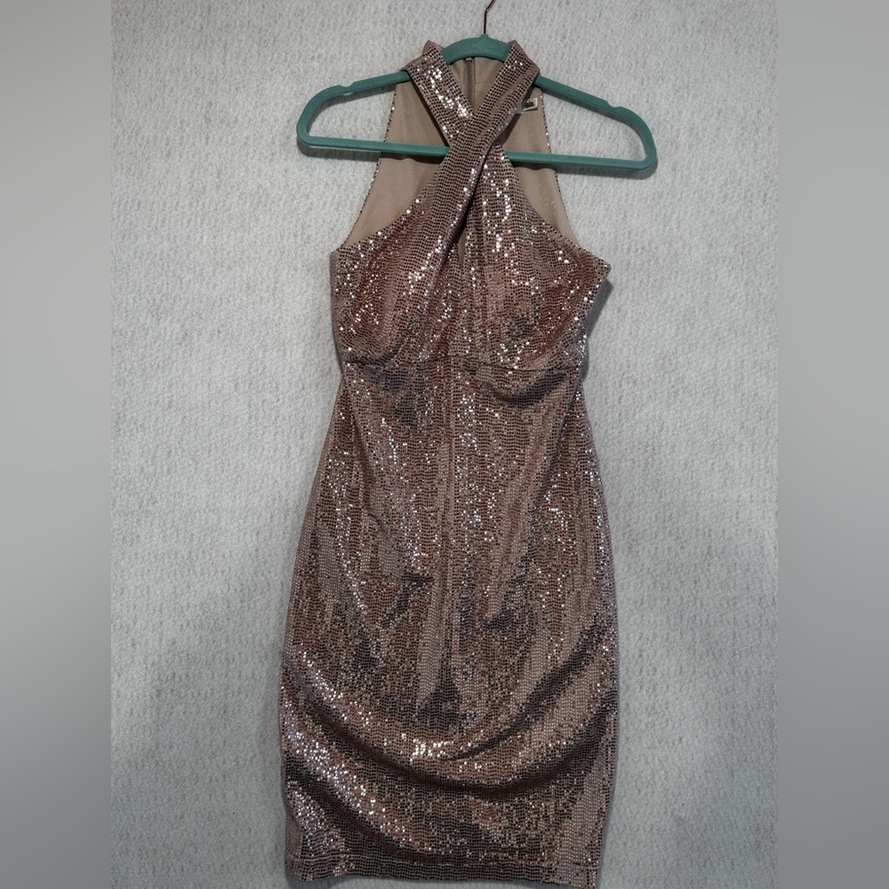 Eliza J Rose Gold Sequin Bodycon Dress